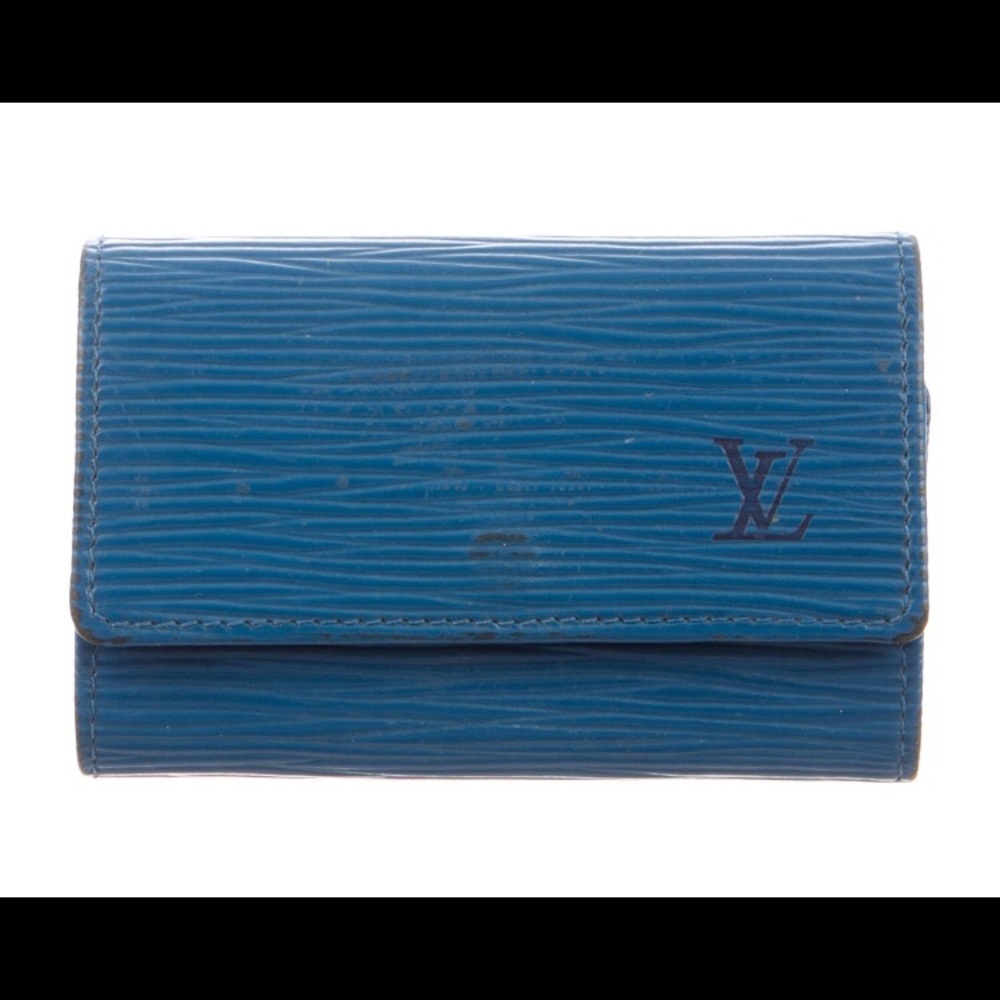 Electric blue epi leather LV key holder
